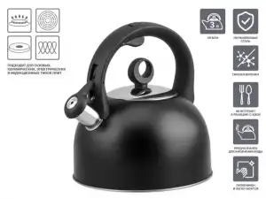 купить Чайник со свистком, нержавеющая сталь, 3.0 л, Eclipse, PERFECTO LINEA