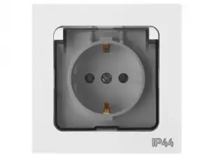 купить Розетка 1-ая с з/к крышкой прозрачн (скрытая, с/з, брызг. защ.) белая,  Astrum, Bylectrica