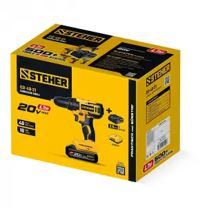 купить STEHER 20 В, 40 Н·м, 1 АКБ LMS (2 А·ч), дрель-шуруповерт (CD-40-21)