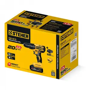 купить STEHER 20 В, 40 Н·м, 1 АКБ LMS (2 А·ч), ударная дрель-шуруповерт (CDS-40-21)