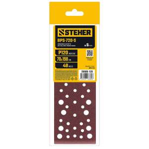купить STEHER BPS-720-S 70х198 мм, Р120, шлифовальный лист на липучке, 56 отв., 5 шт. (35686-120)