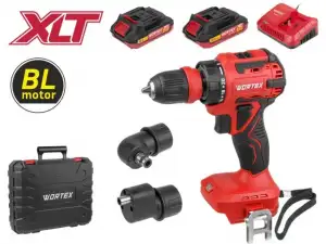 купить Аккум. дрель-шуруповерт WORTEX BD 2025 LiSET в чем. ALL1 XLT БЕСЩЕТ, 18 В, 55 Н*м, 2х2 А*ч + 2 насад (0-1800 об/мин, подсветка.)