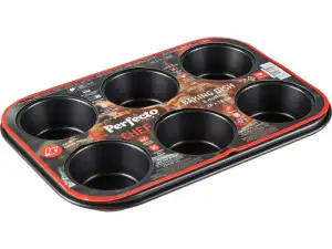 купить Форма для выпечки, прямоугольная, 6 кексов, 26х18 см, антипригарное покрытие, CHEF, PERFECTO LINEA