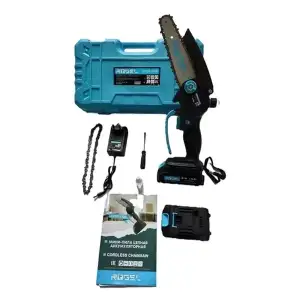 купить Пила цепная аккумуляторная RÖGEL, 21 В, 1500 мАч, шина 150 мм/6", скорость цепи 6.5 м/с, кейс