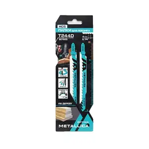 купить Пилки д/лобзика METALLICA Optima T244D, 100/75мм шаг 4мм, HCS грубый крив. груб. рез, по дер. 2шт