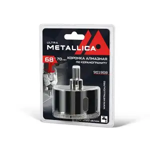 купить Коронка алмазная METALLICA Ultra 68х70 мм, #46, с сверлом, по керамограниту, плитке, в блистере.