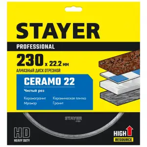 купить STAYER Ceramo-22, d 230 мм, (22.2 мм, 5 х 2.4 мм), сплошной алмазный диск, Professional (3664-230)