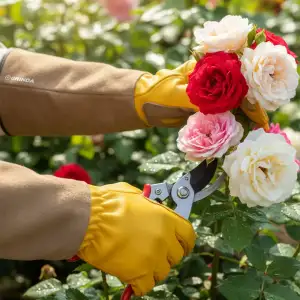 купить GRINDA ROSE, M (8), кожаные садовые перчатки для колючих кустарников с увеличенной крагой, усиленная ладонь и кончики пальцев, PRO Line (11303-M)
