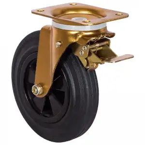 купить Колесо для евроконтейнера, с площадкой, поворотное, с тормозом, пластиковый обод, 200 мм (SCB80K)