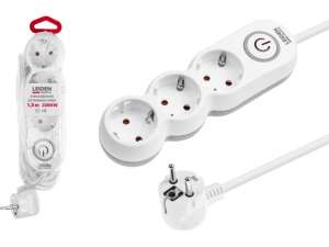 купить Удлинитель 1,5м (3 роз., 2,2кВт, с/з, выкл, ПВС 3х0,75) LEIDEN ELECTRIC