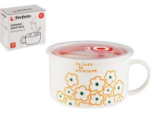 купить Кружка для супа с крышкой с паровыпуском, 850 мл, керамическая, FLORALS-2, PERFECTO LINEA