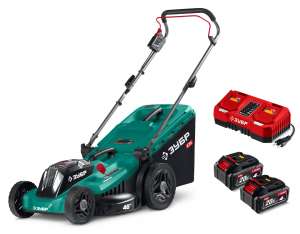 купить ЗУБР 40 В (2x20В), 460 мм, 2 АКБ LMS (4 Ач), газонокосилка аккумуляторная бесщеточная (ГКЛ-4046-42)