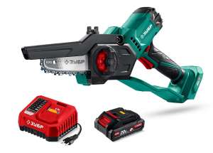 купить ЗУБР 20 В, 100 мм шина, 1 АКБ LMS (2 Ач), мини-пила цепная аккумуляторная (ПЦА-2010-21)