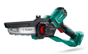 купить ЗУБР 20 В, 150 мм шина, без АКБ (LMS), мини-пила цепная аккумуляторная (ПЦБ-2015)