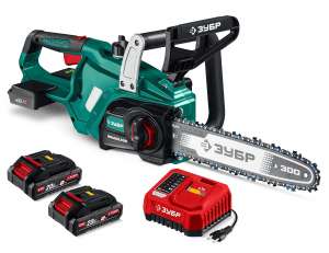 купить ЗУБР 40 В, (2x20В), 300 мм шина, 2 АКБ LMS (2 Ач), пила цепная аккумуляторная (ПЦБ-4030-22)