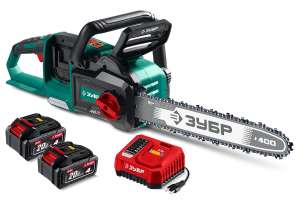 купить ЗУБР 40 В, (2x20В), 400 мм шина, 2 АКБ LMS (4 Ач), пила цепная аккумуляторная (ПЦБ-4040-42)