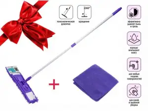 купить Швабра для пола с насадкой из шенилла, лиловая + салфетка из микрофибры 30х30 см, PERFECTO LINEA (ПРОМО салфетка из микрофибры в ПОДАРОК)