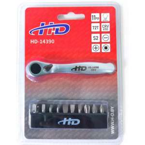 купить Набор инструментов, трещотка 72T + биты 1/4" (11пр.) "H-D"