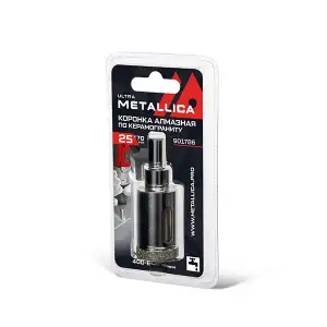 купить Коронка алмазная METALLICA Ultra 25х70 мм, #46, с сверлом, по керамограниту, плитке, в блистере.