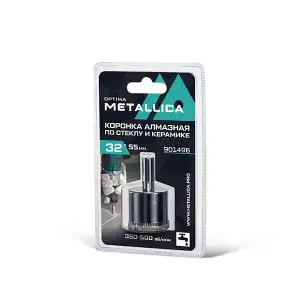 купить Коронка алмазная METALLICA Optima 32x55 мм, #80, по стеклу, плитке, 1 шт, в блистере.