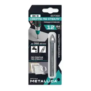купить Сверло по стеклу тв. спл. METALLICA Optima, 12х84 мм, 2-кромки, круглый хвостовик