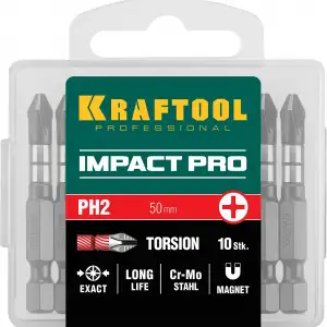 купить KRAFTOOL Impact PH2, 50 мм, 10 шт, ударные биты (26191-2-50-S10)