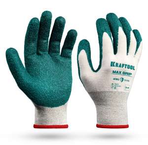 купить KRAFTOOL MaxGrip, S-M, х/б перчатки с текстурированным нитриловым обливом, 15 класс (11243-S)