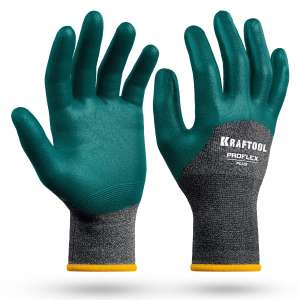 купить KRAFTOOL ProFlex Plus, M (8), облив 3/4, эластичные перчатки, вспененное нитриловое покрытие, 15 класс (11241-M)