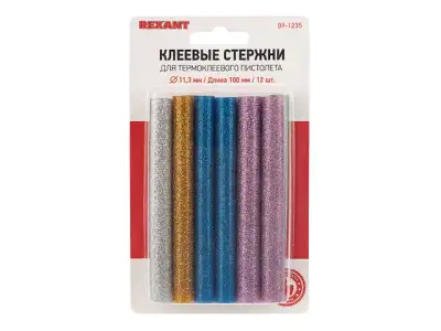 Стержни клеевые d=11,3 мм, L=100 мм, цветные с блестками (упак. 12 шт.) (блистер) REXANT наличный и безналичный расчет