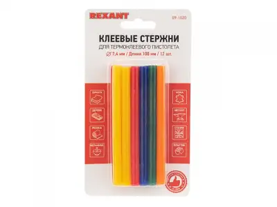 Стержни клеевые d=7,4 мм, L=100 мм, цветные (упак. 12 шт.) (блистер) REXANT наличный и безналичный расчет