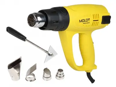 Термовоздуходувка MOLOT MHG 6020 в кор. + набор сопл (2000 Вт, 3 скор., 60-600 °С, плав. рег.,300-500 л/мин) наличный и безналичный расчет