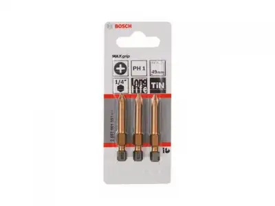 Насадка (бита) крестообразная PH1 49 мм BOSCH Max Grip (3 шт.) ( посадочн. шестигранник 1/4 