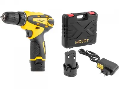 Аккум. дрель-шуруповерт MOLOT MBD 1215 DLi в чем. (12.0 В, 2 акк., 1.5 А/ч Li-Ion, 2 скор., 25 Нм, шурупы до 6 мм) наличный и безналичный расчет
