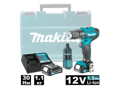 Аккум. дрель-шуруповерт MAKITA DF 333 DWYE в чем. + набор бит (12.0 В, 2 акк., 1.5 А/ч Li-Ion, 2 скор., 30 Нм, шурупы до 8 мм) наличный и безналичный расчет