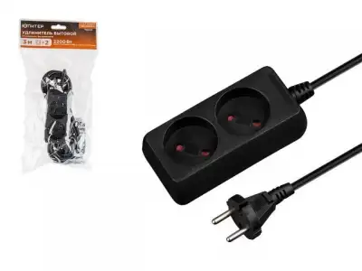 Удлинитель 3м (2 роз., 2,2кВт, б/з, ПВС 2х0,75) черный, Юпитер (ЮПИТЕР) наличный и безналичный расчет
