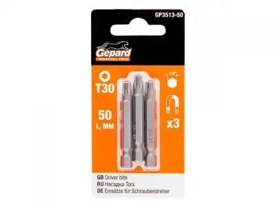 Насадка TORX T30 50мм  3шт GEPARD (GP3513-50) (бита звездочка шестилучевая звезда сталь S2  магнитная) наличный и безналичный расчет