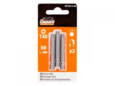 Насадка TORX T40 50мм  3шт GEPARD (GP3514-50) (бита звездочка шестилучевая звезда сталь S2  магнитная) наличный и безналичный расчет
