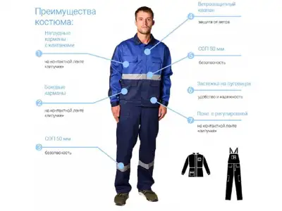 Костюм (куртка+п/к) Новатор (синий василек, грета) р.48-50 рост 182-188 (летний) (р.48-50 рост 182-188) наличный и безналичный расчет
