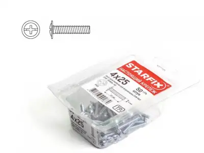 Винт М4х40 мм для мебельной фурнитуры, цинк DIN 967 (50 шт в пласт. конт.) STARFIX наличный и безналичный расчет