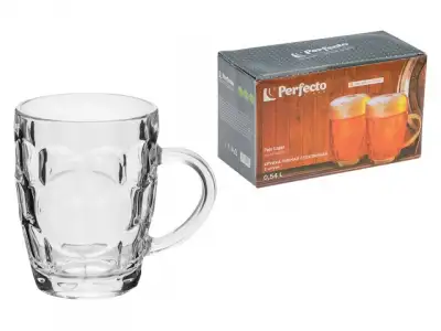 Набор кружек для пива стеклянных, 2шт,  540 мл, серия Пэйл Лагер (Pale Lager), PERFECTO LINEA наличный и безналичный расчет