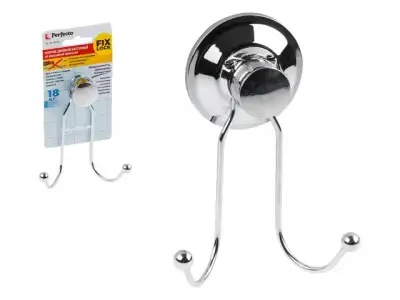 Крючок двойной настенный на вакуумной присоске, хром. сталь, FIX LOCK, PERFECTO LINEA (115x40x140 мм) наличный и безналичный расчет