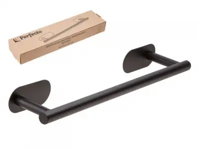 Держатель для полотенца самоклеящийся AQUARIUS, нержавеющая сталь/черный, PERFECTO LINEA наличный и безналичный расчет