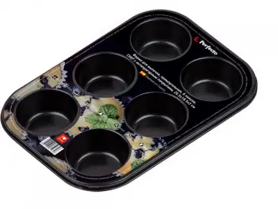 Форма для выпечки, прямоугольная, 6 кексов, 26.5х18.5х3 см, антиприг. покр., CHEF, PERFECTO LINEA наличный и безналичный расчет