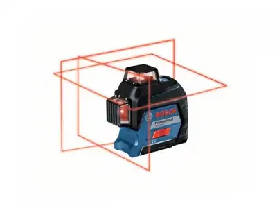 Нивелир лазерный линейный BOSCH GLL 3-80 в чем. (проекция: 3 плоскости 360°, до 120 м, +/- 0.20 мм/м, резьба 1/4, 5/8