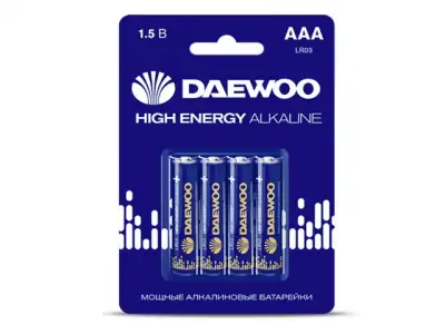 Батарейка AAA LR03 1,5V alkaline BL-4шт DAEWOO HIGH ENERGY наличный и безналичный расчет