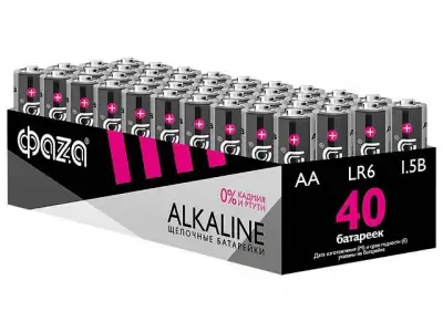 Батарейка 40шт (коробка) AA LR6 1,5V Alkaline LR6A-P40  ФАZА Alkaline Pack-40 (40 батареек в коробке (20 спаек по 2 шт)) наличный и безналичный расчет