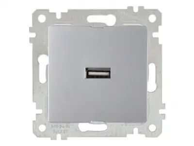 Розетка 1-ая USB (скрытая, без рамки) серебро, RITA, MUTLUSAN (USB-зарядка, 5V-2.1A) наличный и безналичный расчет