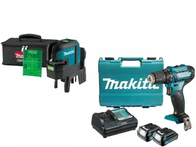 Нивелир лазерный MAKITA SK 106 GDZ в сумке + АКЦИЯ(дрель-шуруповерт) (проекция: крест, до 35 м, +/- 0.30 мм/м, резьба 1/4