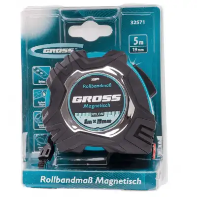 Рулетка Magnetisch 5 м х 19 мм,обрезиненный корпус,автоматическая фиксация,Нейлоновое покрытиеытие,зацеп с магнитом Gross наличный и безналичный расчет
