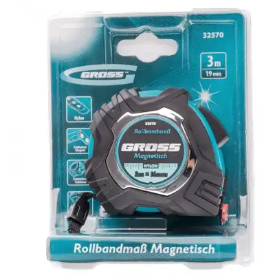 Рулетка Magnetisch 3 м х 16 мм,обрезиненный корпус,автоматическая фиксация,Нейлоновое покрытиеытие,зацеп с магнитом Gross наличный и безналичный расчет